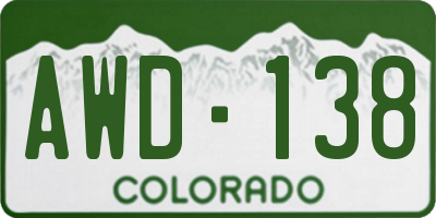 CO license plate AWD138
