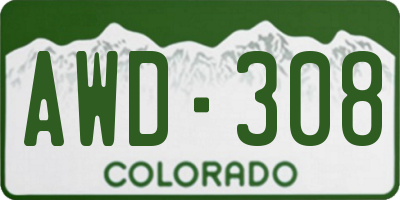 CO license plate AWD308