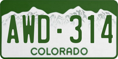 CO license plate AWD314