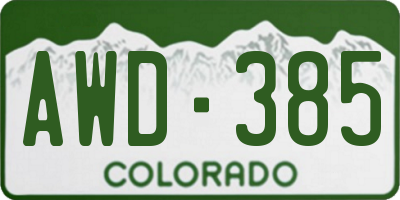 CO license plate AWD385