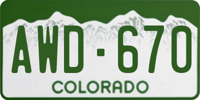 CO license plate AWD670