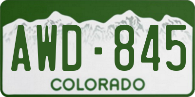 CO license plate AWD845