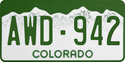 CO license plate AWD942