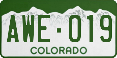 CO license plate AWE019