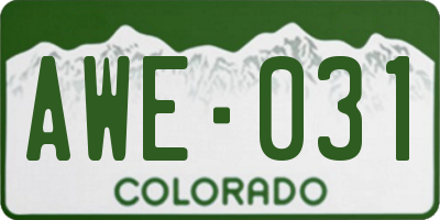 CO license plate AWE031