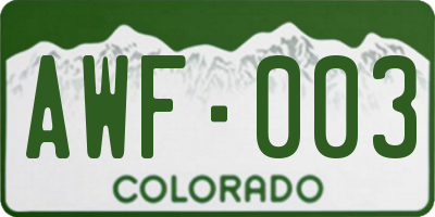 CO license plate AWF003