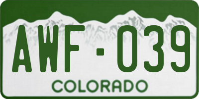 CO license plate AWF039