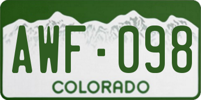 CO license plate AWF098