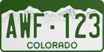CO license plate AWF123