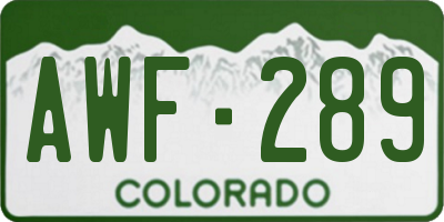 CO license plate AWF289