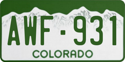 CO license plate AWF931