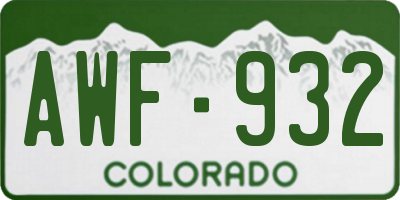 CO license plate AWF932