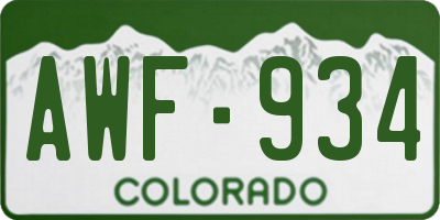CO license plate AWF934
