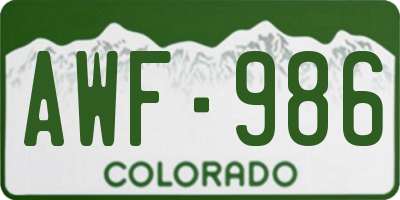 CO license plate AWF986