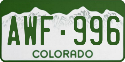 CO license plate AWF996