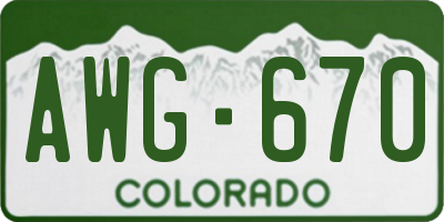 CO license plate AWG670