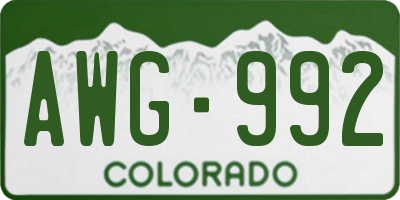 CO license plate AWG992