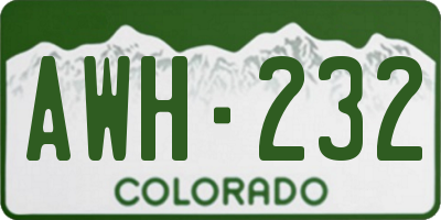 CO license plate AWH232