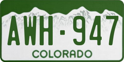 CO license plate AWH947