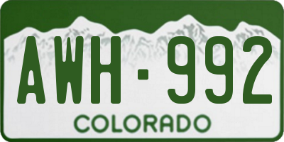 CO license plate AWH992