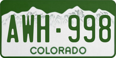 CO license plate AWH998