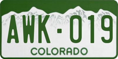 CO license plate AWK019