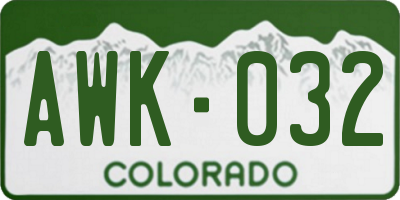 CO license plate AWK032