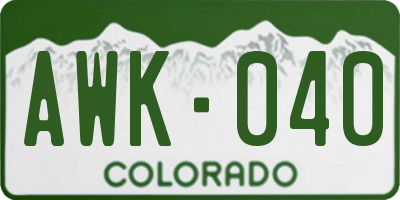 CO license plate AWK040