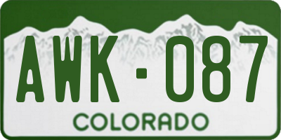 CO license plate AWK087