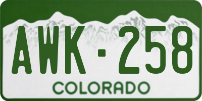 CO license plate AWK258