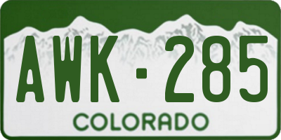 CO license plate AWK285