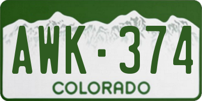 CO license plate AWK374