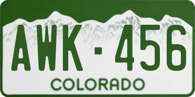 CO license plate AWK456