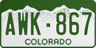 CO license plate AWK867