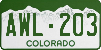 CO license plate AWL203