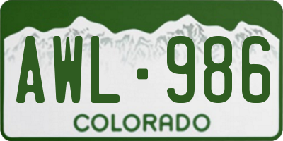 CO license plate AWL986