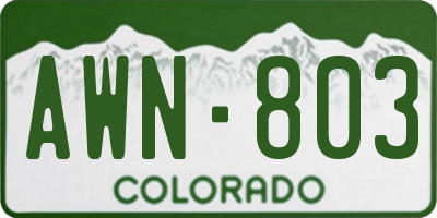 CO license plate AWN803