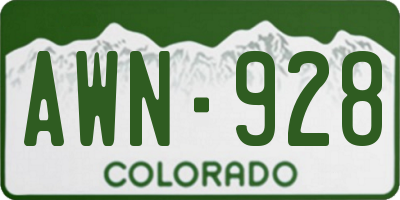 CO license plate AWN928