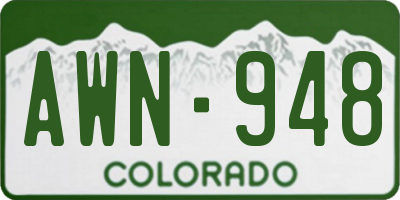 CO license plate AWN948