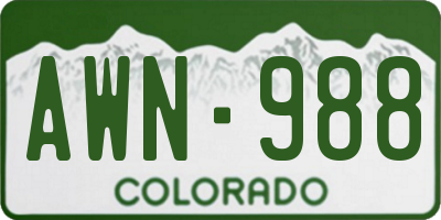 CO license plate AWN988