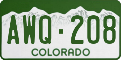 CO license plate AWQ208