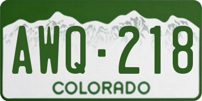 CO license plate AWQ218