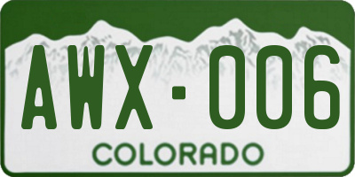 CO license plate AWX006