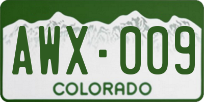 CO license plate AWX009