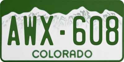 CO license plate AWX608