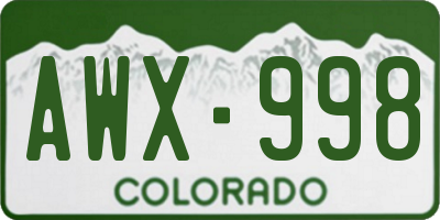 CO license plate AWX998