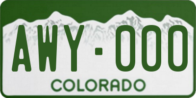 CO license plate AWY000