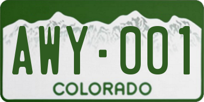 CO license plate AWY001