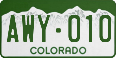 CO license plate AWY010