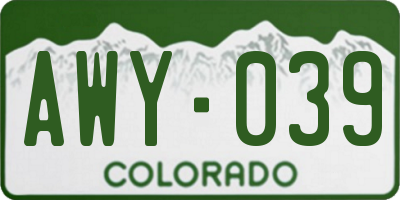 CO license plate AWY039